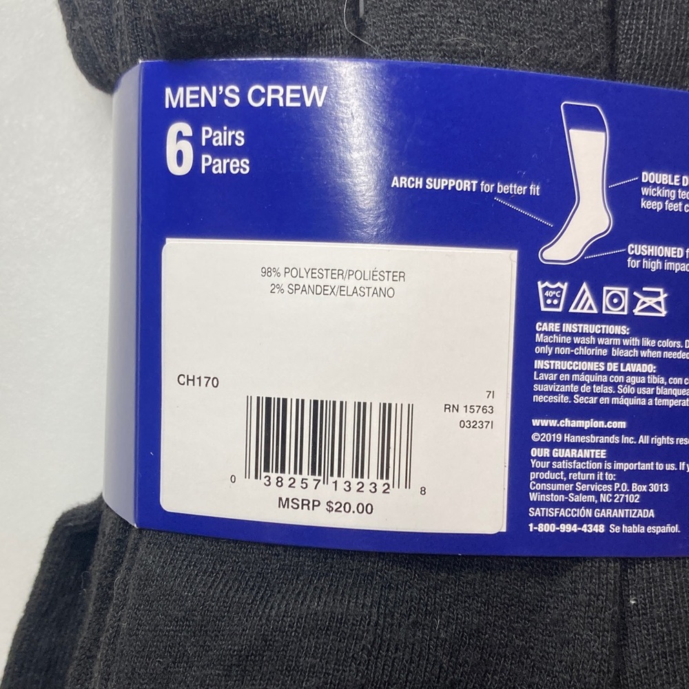 NEW😱😱😱Champion mens Crew Socks – Moisture-wicking Athletic Socks (Size 6-12) - Picture 6 of 7